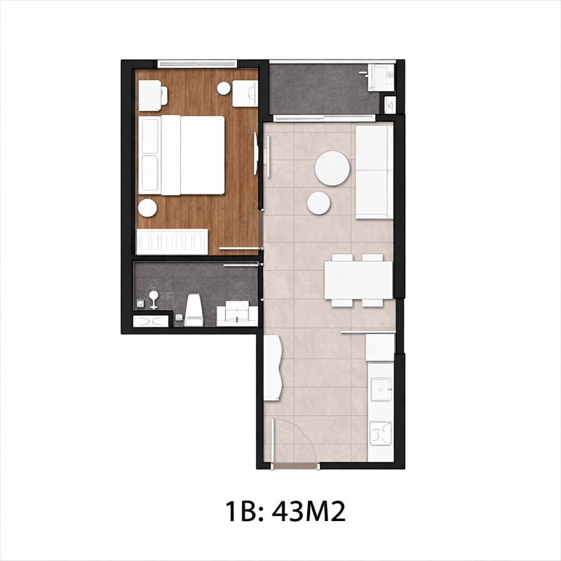 thiết kế căn hộ 1PN 43 M2